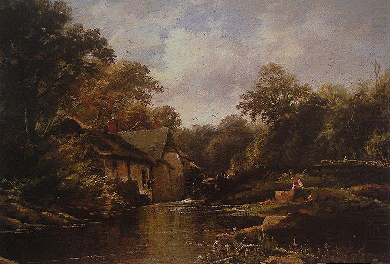 Watermill in the Ardennes with angler, Theodore Fourmois